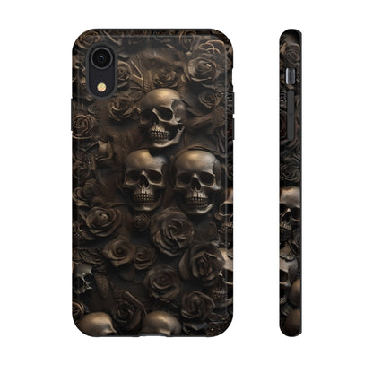 Sepia Gothic Skulls and Roses Phone Case – Dark Floral Design for iPhone, Samsung Galaxy, and Google Pixel Devices