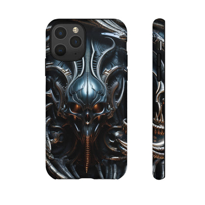 Metallic Alien Mask Phone Case – Futuristic Alien Horror Design for iPhone, Samsung Galaxy, and Google Pixel Devices