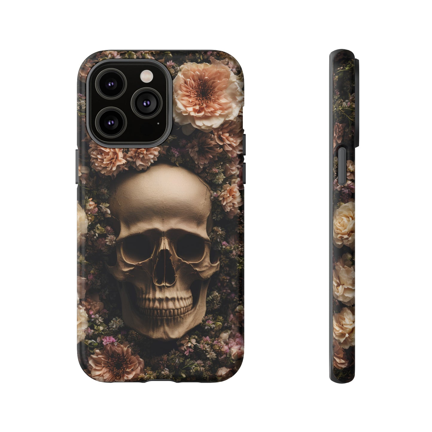 Skull and Flowers #2 Phone Case – Gothic Floral Design for iPhone, Samsung Galaxy, and Google Pixel Devices