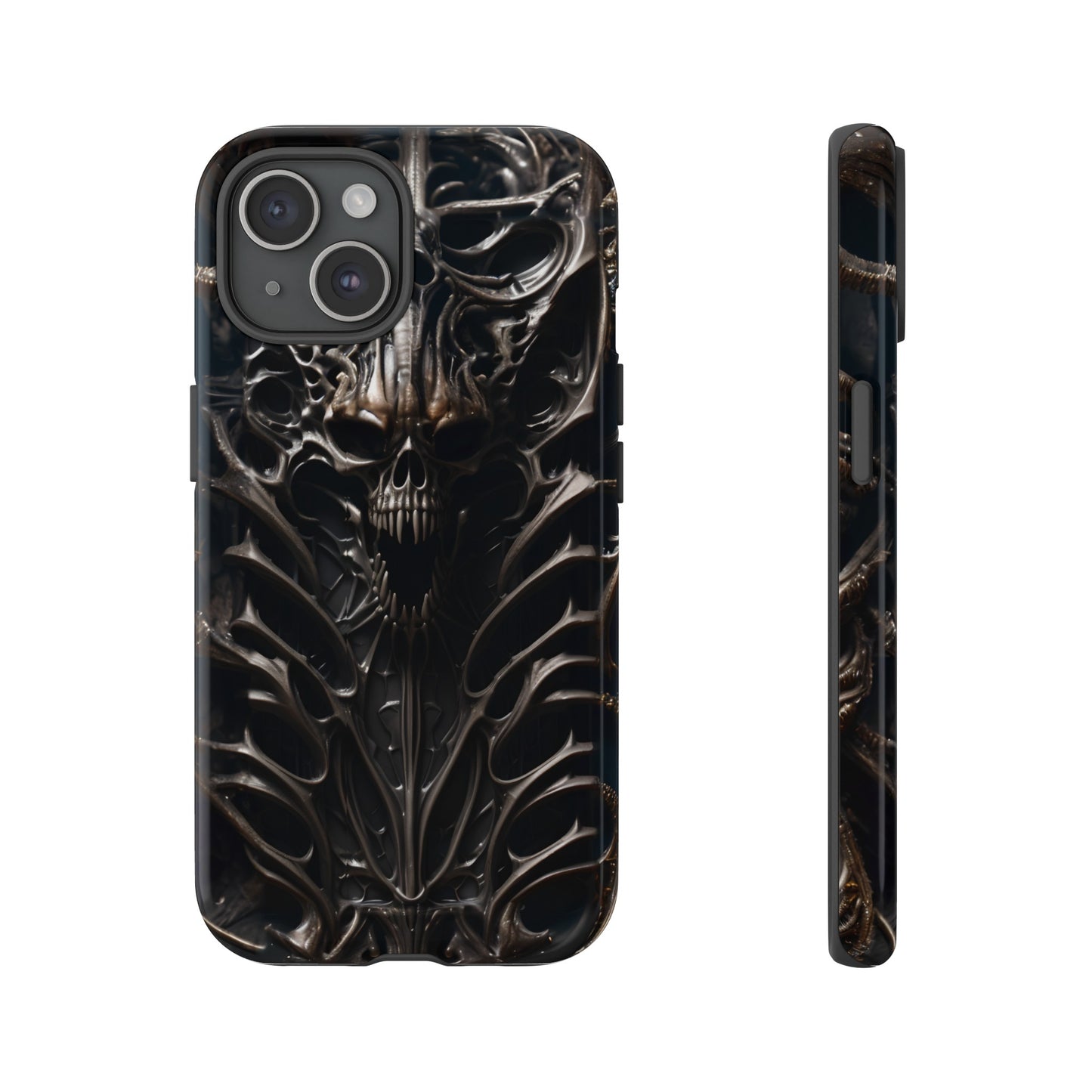 Biomechanical Horror 3 Tough Phone Case – Futuristic Alien Skull Design for iPhone, Samsung Galaxy, and Google Pixel Devices