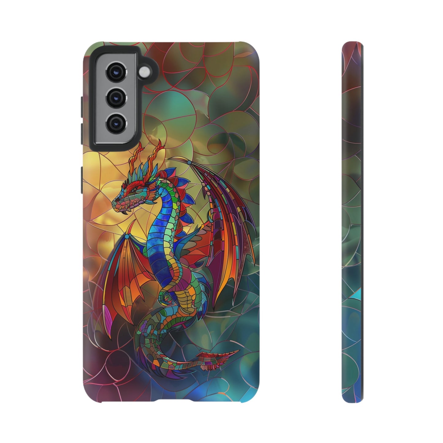 Stained Glass Dragon Phone Case - Colorful Fantasy Design for iPhone, Samsung Galaxy, Google Pixel Devices