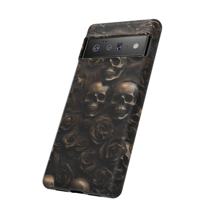 Sepia Gothic Skulls and Roses Phone Case – Dark Floral Design for iPhone, Samsung Galaxy, and Google Pixel Devices