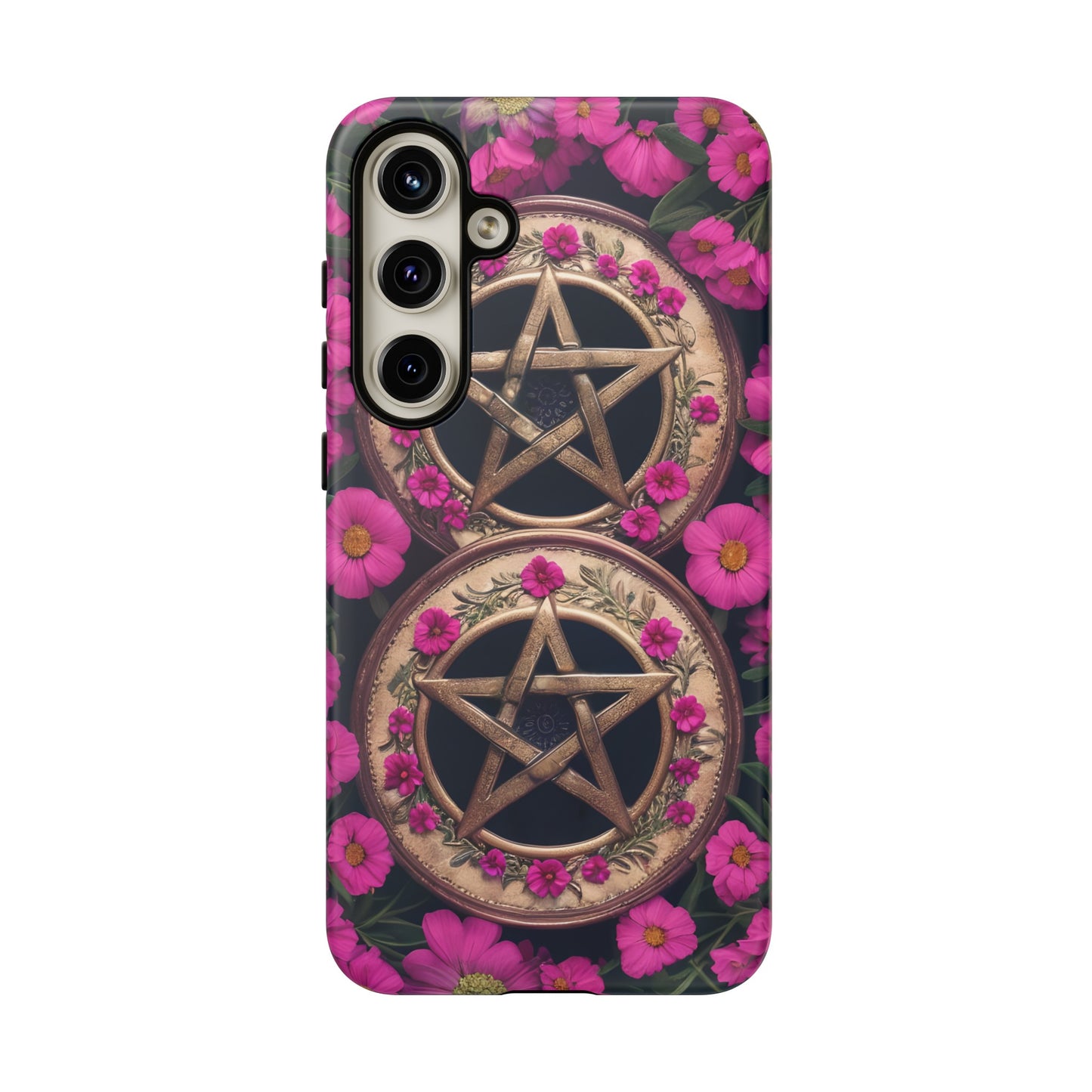 Pentacles in Pink Flowers Tough Phone Case – Mystical Floral Design for iPhone, Samsung Galaxy, and Google Pixel Devices