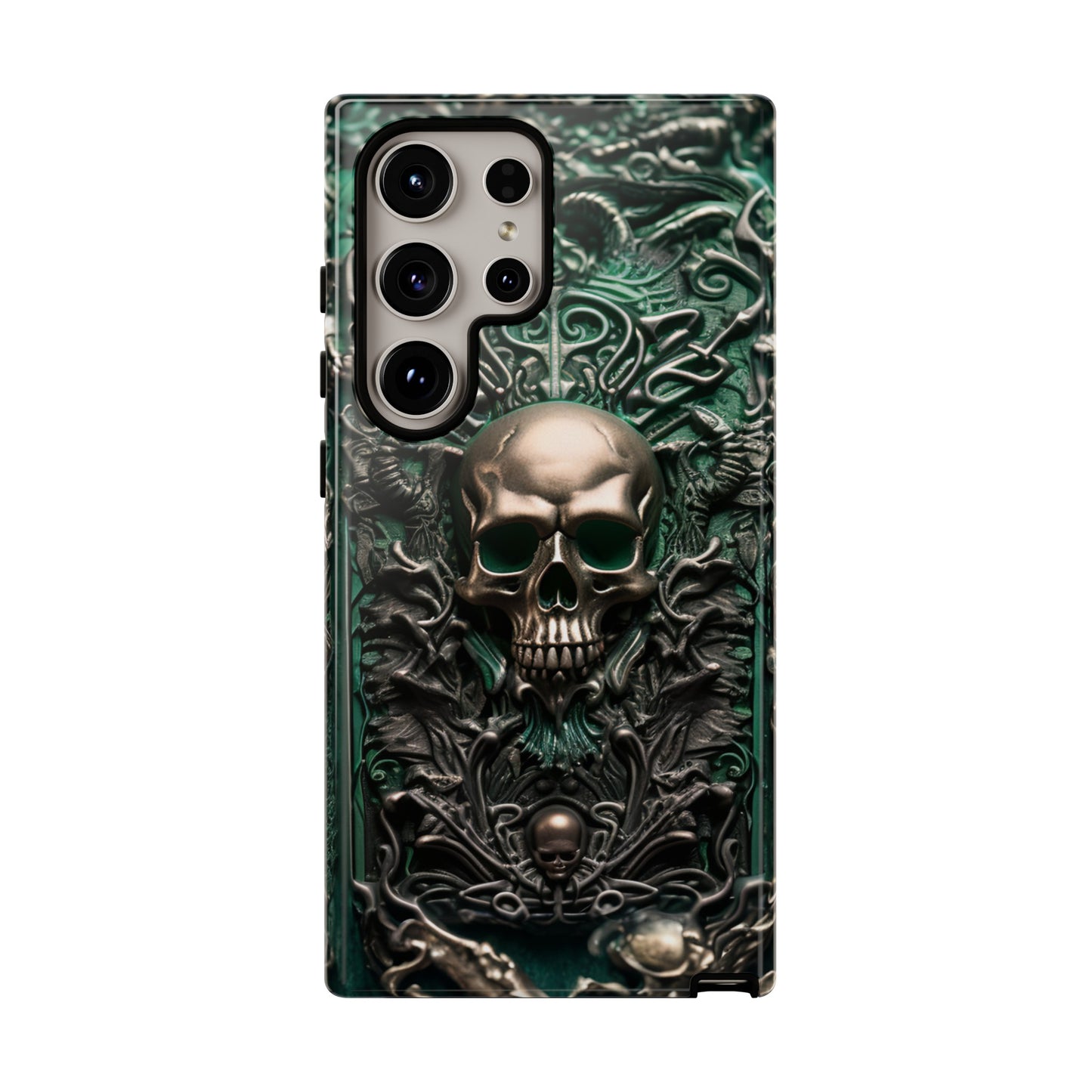 Green Skull Phone Case – Ornate Gothic Design for iPhone, Samsung Galaxy, and Google Pixel Devices