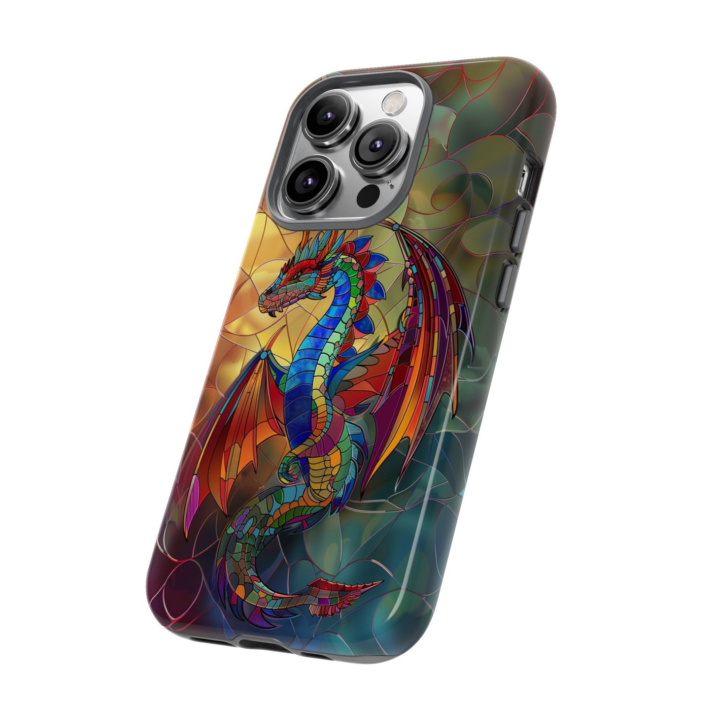 Stained Glass Dragon Phone Case - Colorful Fantasy Design for iPhone, Samsung Galaxy, Google Pixel Devices