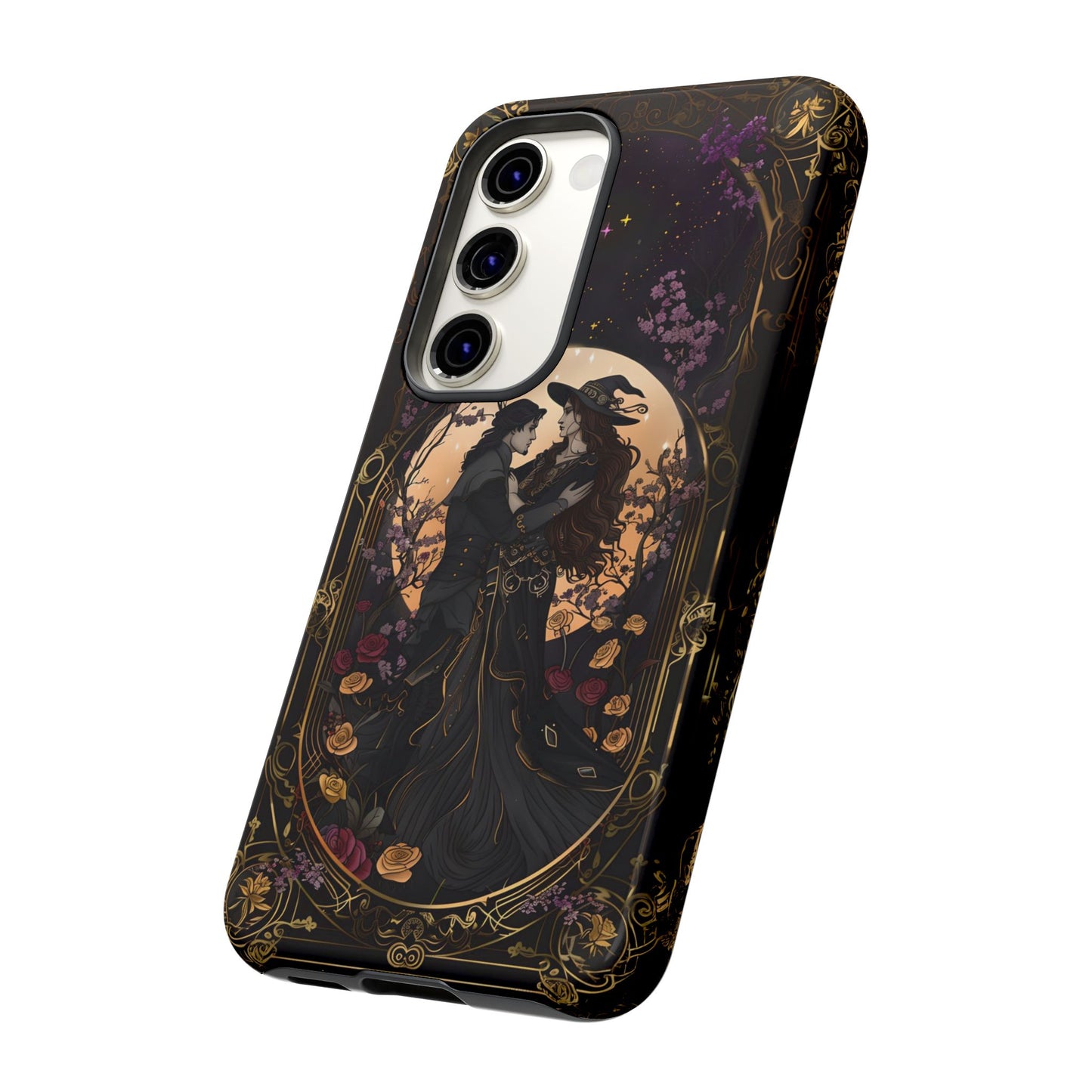 Gothic Romance Phone Case - Enchanted Witch and Lover Design for iPhone, Samsung Galaxy, and Google Pixel Devices