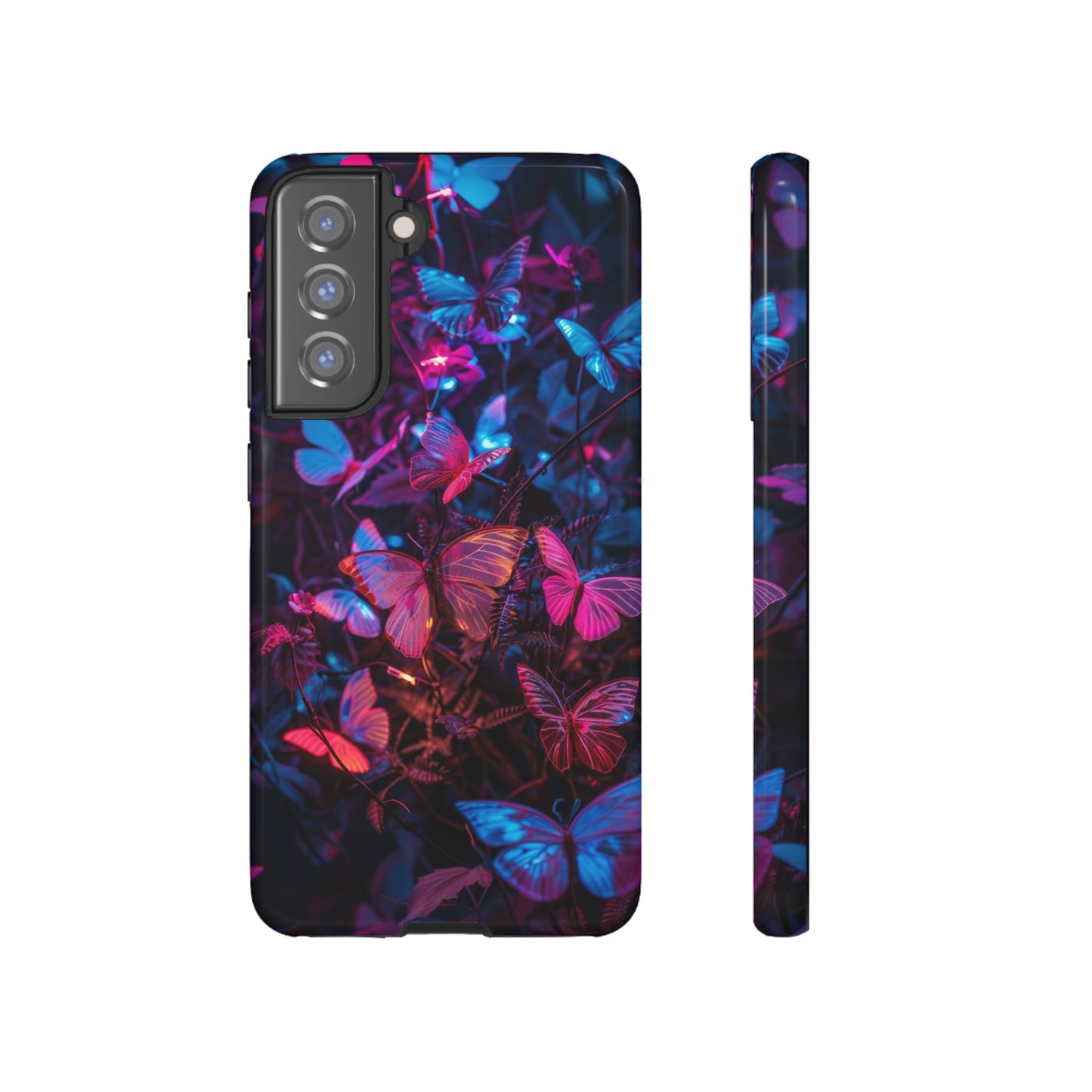 Neon Butterfly Garden Phone Case - Vibrant Nighttime Design for iPhone, Samsung Galaxy, and Google Pixel Devices