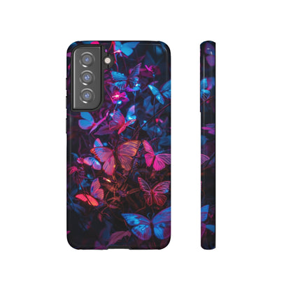 Neon Butterfly Garden Phone Case - Vibrant Nighttime Design for iPhone, Samsung Galaxy, and Google Pixel Devices