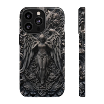 Grey Angel Phone Case – Gothic Marble Statue Design for iPhone, Samsung Galaxy, and Google Pixel Devices