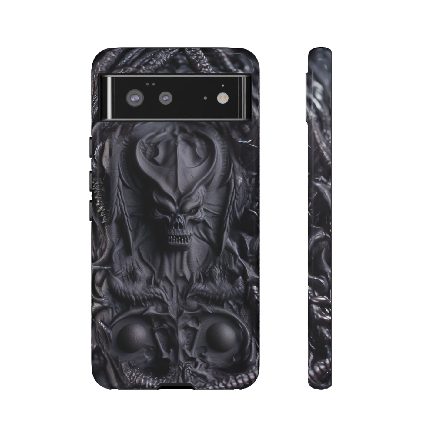 Black Demon Phone Case – Horned Hell Horror Design for iPhone, Samsung Galaxy, and Google Pixel Devices