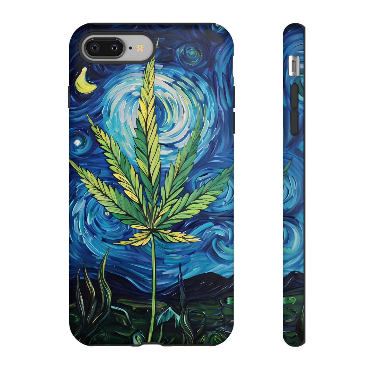 Pot Leaf Starry Night Phone Case – Artistic Marijuana Design for iPhone, Samsung Galaxy, and Google Pixel Devices