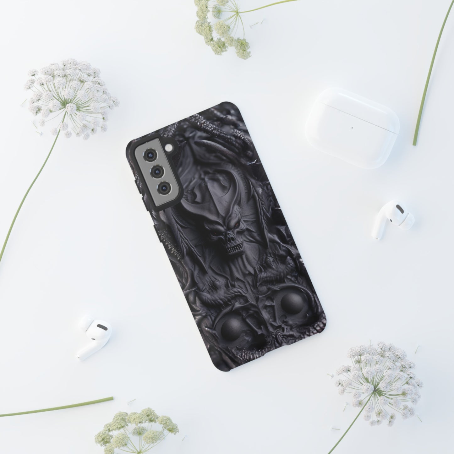 Black Demon Phone Case – Horned Hell Horror Design for iPhone, Samsung Galaxy, and Google Pixel Devices