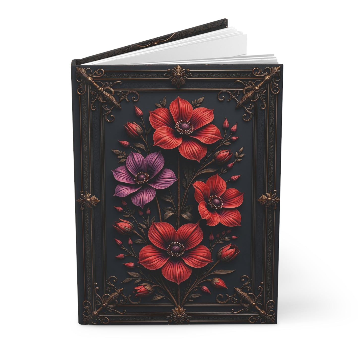 Elegant Floral Hardcover Journal - Red and Purple Blooms