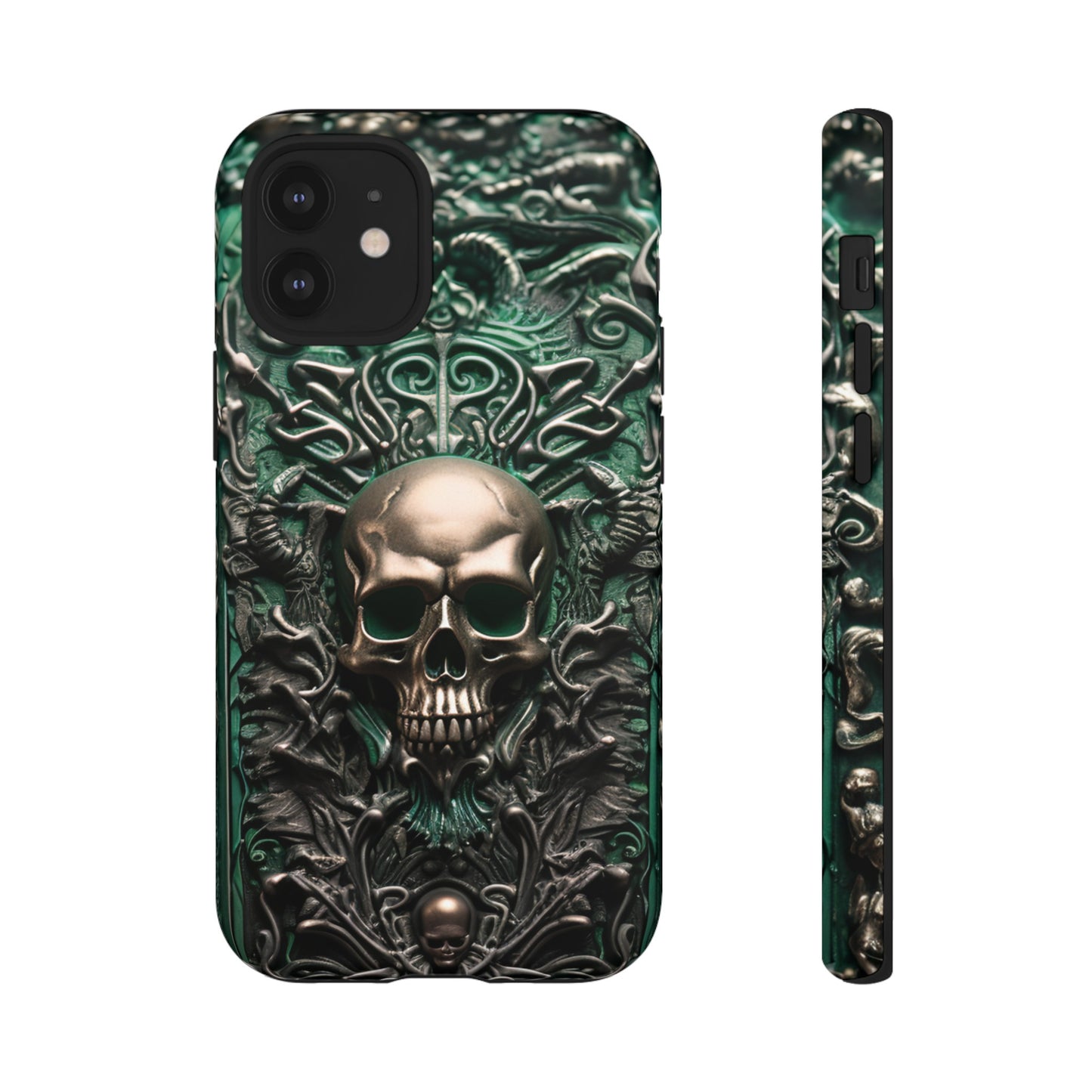 Green Skull Phone Case – Ornate Gothic Design for iPhone, Samsung Galaxy, and Google Pixel Devices