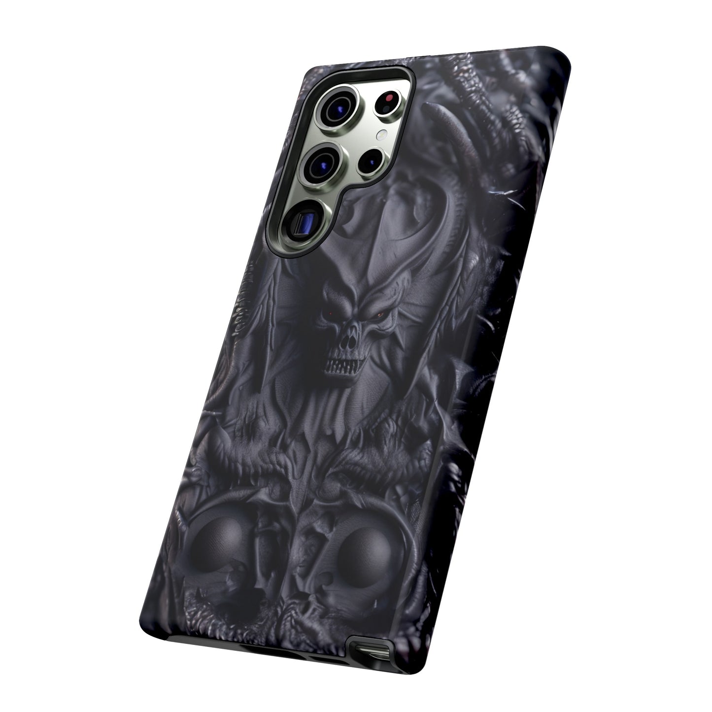 Black Demon Phone Case – Horned Hell Horror Design for iPhone, Samsung Galaxy, and Google Pixel Devices