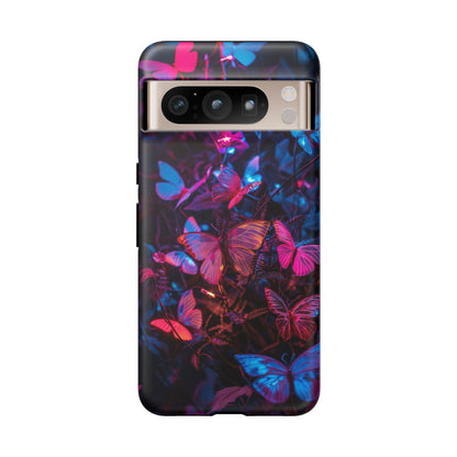 Neon Butterfly Garden Phone Case - Vibrant Nighttime Design for iPhone, Samsung Galaxy, and Google Pixel Devices