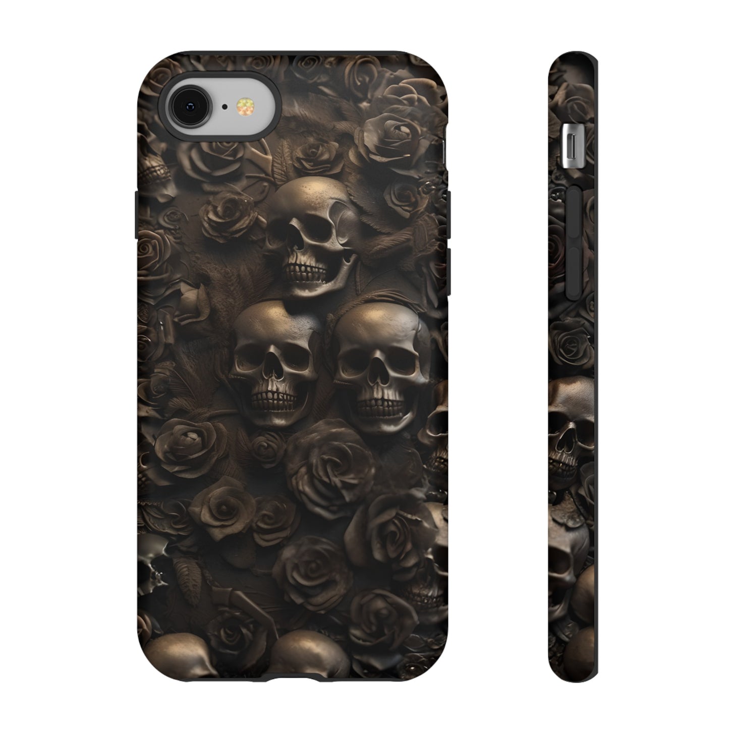 Sepia Gothic Skulls and Roses Phone Case – Dark Floral Design for iPhone, Samsung Galaxy, and Google Pixel Devices