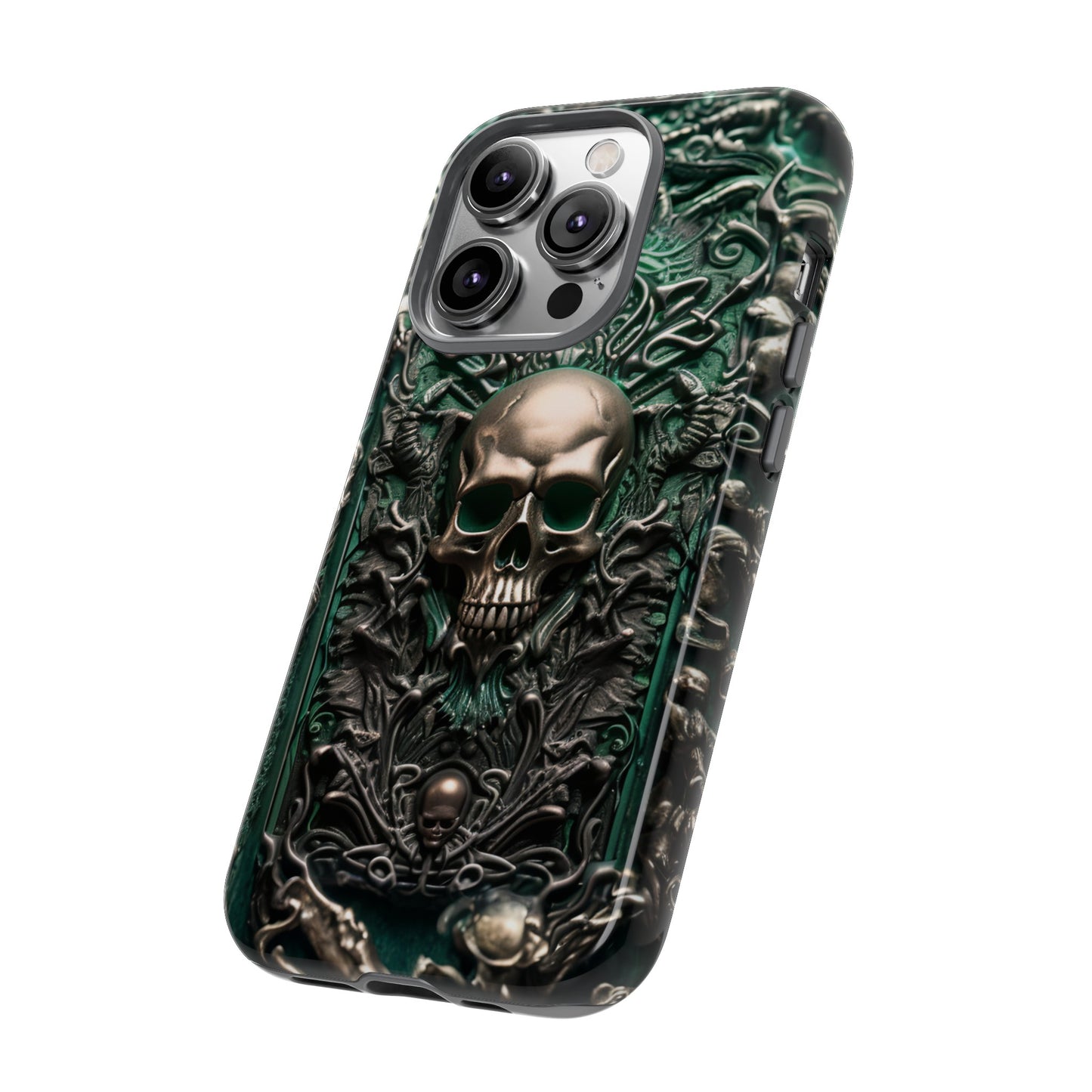 Green Skull Phone Case – Ornate Gothic Design for iPhone, Samsung Galaxy, and Google Pixel Devices