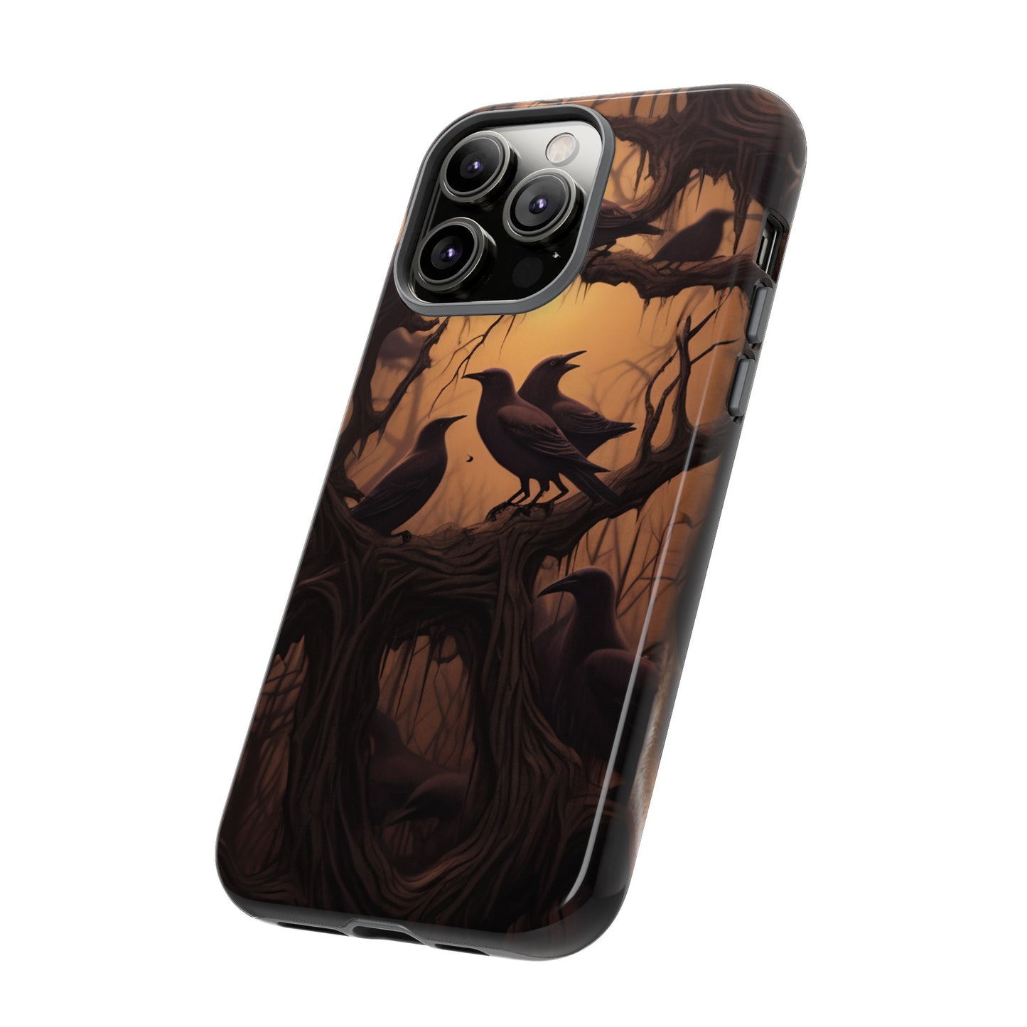 Ravens at Dusk Phone Case – Gothic Halloween Design with Edgar Allan Poe Inspired Crows for iPhone, Samsung Galaxy, and Google Pixel Devices