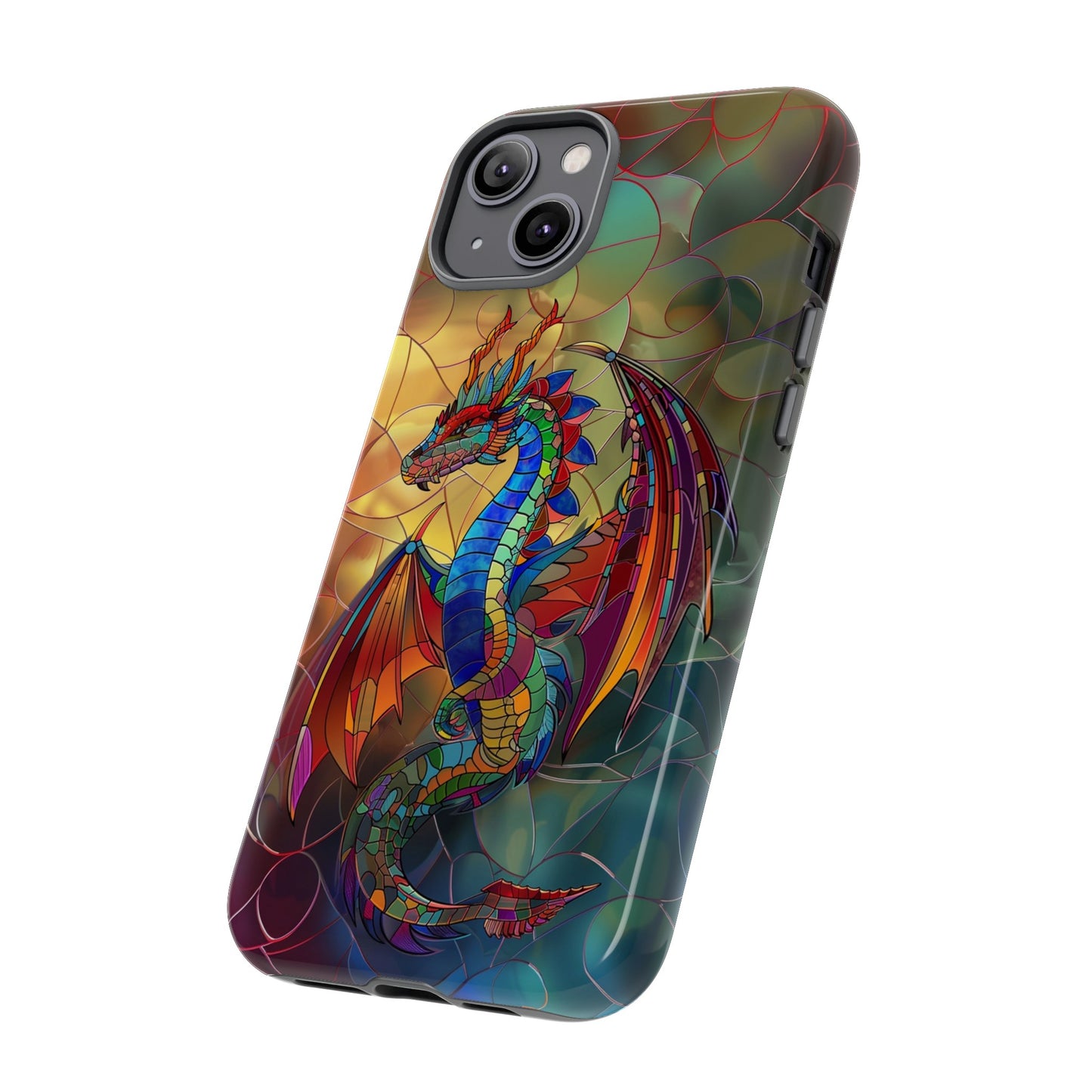 Stained Glass Dragon Phone Case - Colorful Fantasy Design for iPhone, Samsung Galaxy, Google Pixel Devices