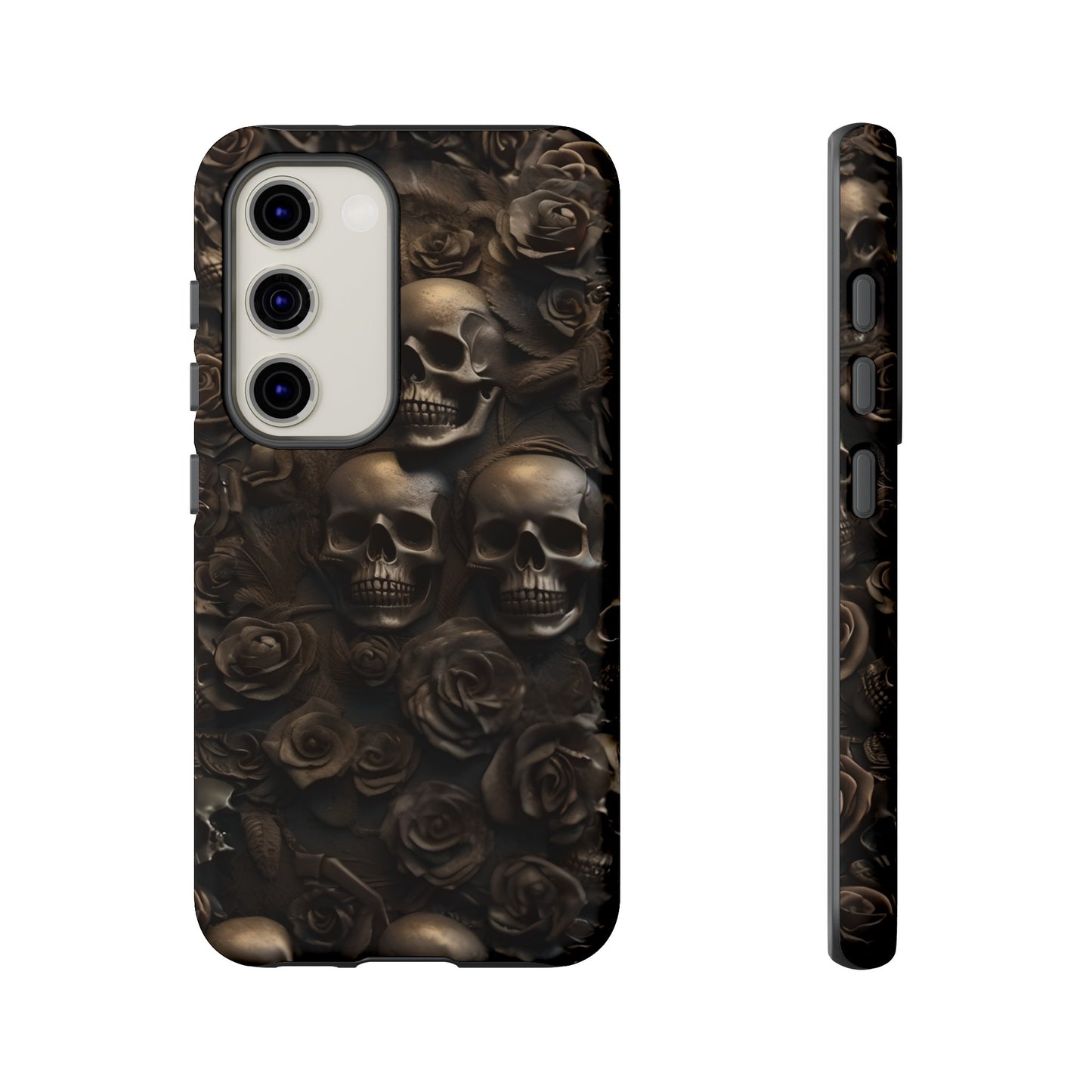 Sepia Gothic Skulls and Roses Phone Case – Dark Floral Design for iPhone, Samsung Galaxy, and Google Pixel Devices