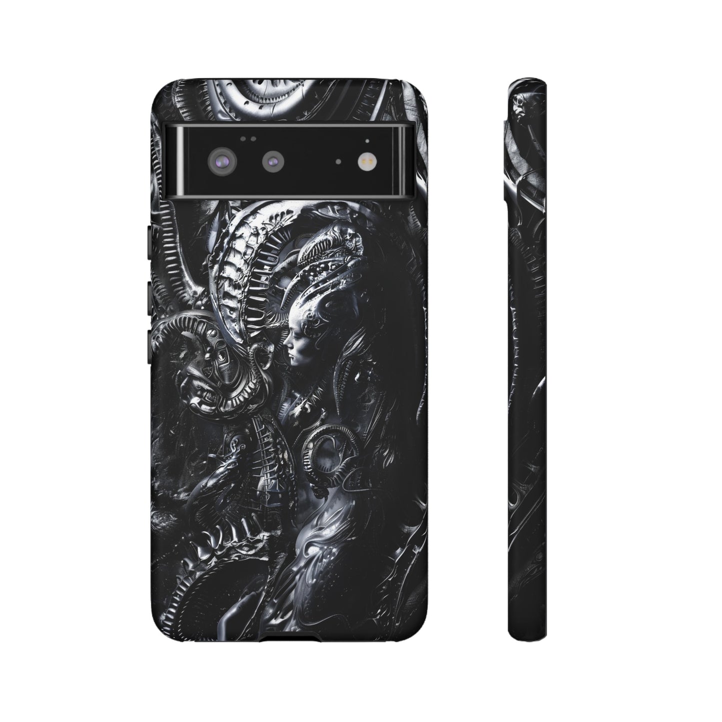 Biomechanical Transhumanism Phone Case – Alien Horror Design for iPhone and Samsung Galaxy Devices