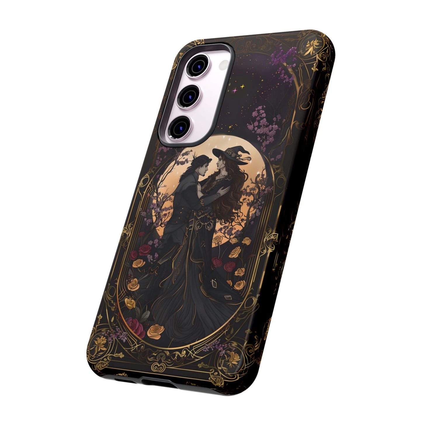 Gothic Romance Phone Case - Enchanted Witch and Lover Design for iPhone, Samsung Galaxy, and Google Pixel Devices