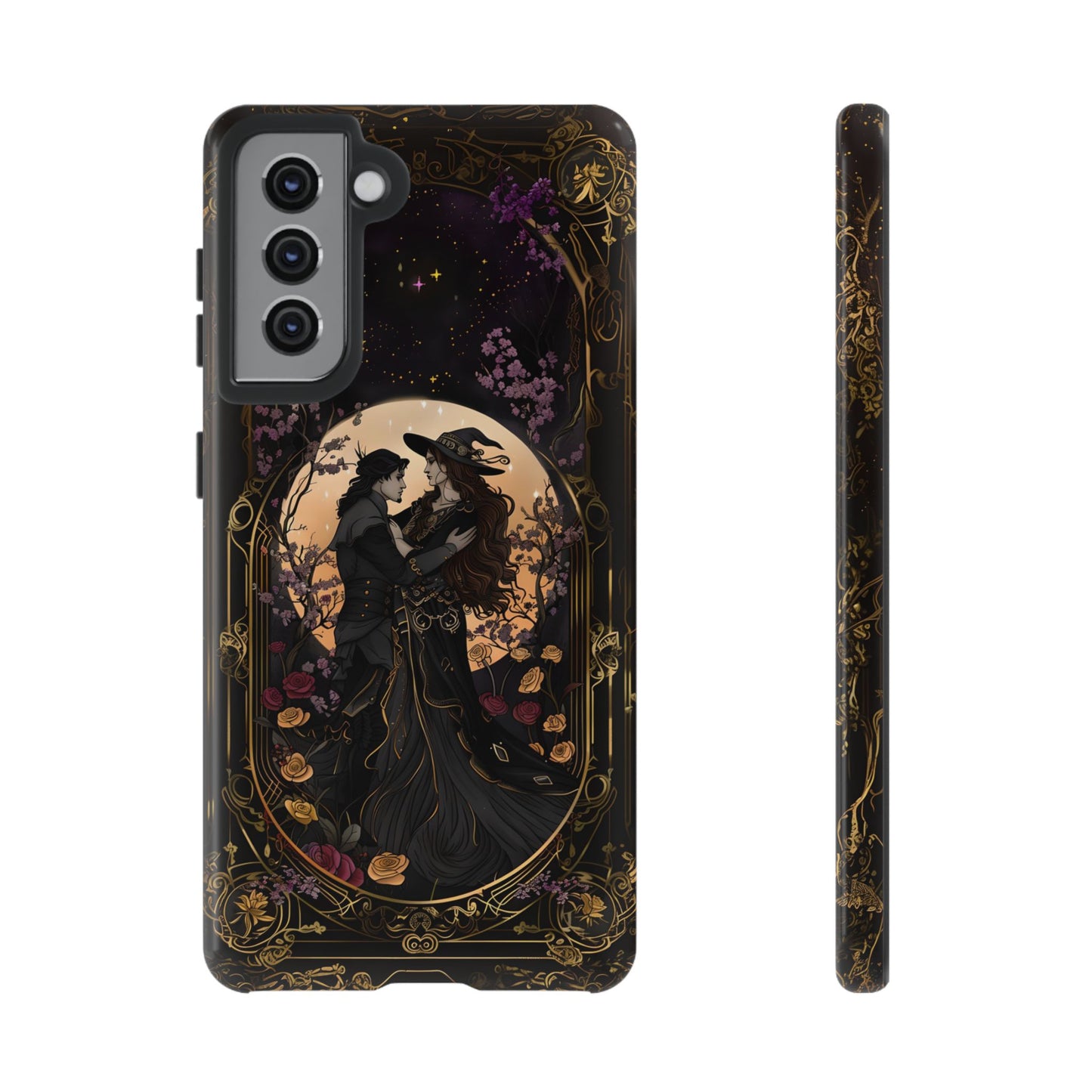 Gothic Romance Phone Case - Enchanted Witch and Lover Design for iPhone, Samsung Galaxy, and Google Pixel Devices