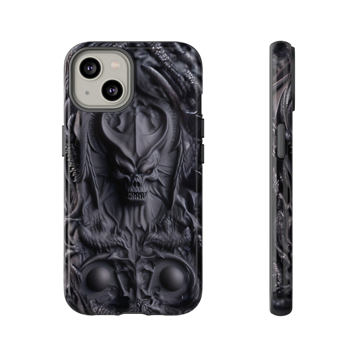 Black Demon Phone Case – Horned Hell Horror Design for iPhone, Samsung Galaxy, and Google Pixel Devices