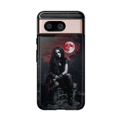 Gothic Vampire Girl Phone Case - Dark Fantasy Design with Blood Moon for iPhone,  Samsung Galaxy, and Google Pixel Devices