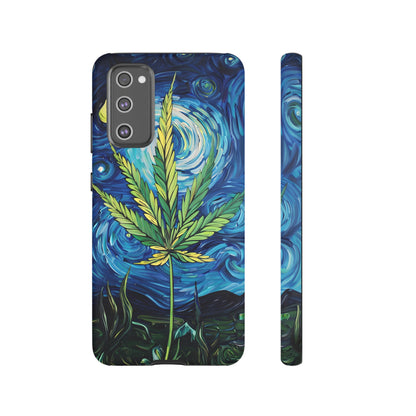 Pot Leaf Starry Night Phone Case – Artistic Marijuana Design for iPhone, Samsung Galaxy, and Google Pixel Devices