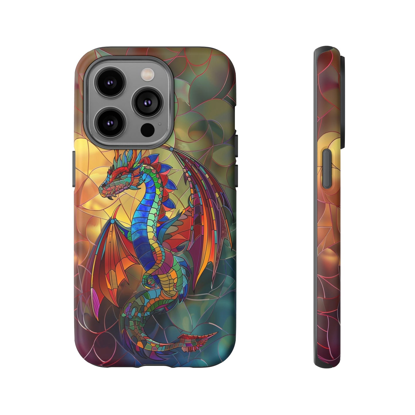 Stained Glass Dragon Phone Case - Colorful Fantasy Design for iPhone, Samsung Galaxy, Google Pixel Devices