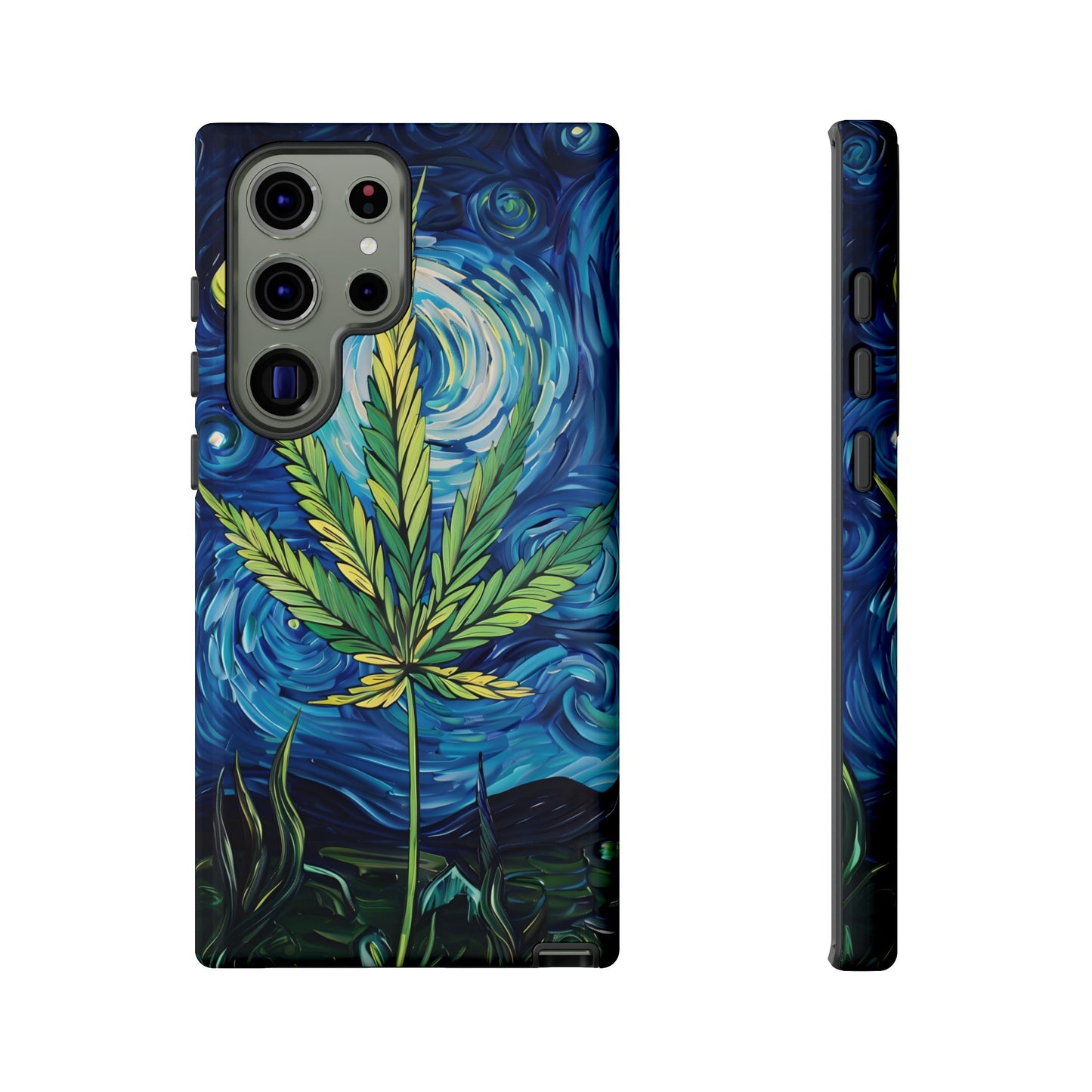 Pot Leaf Starry Night Phone Case – Artistic Marijuana Design for iPhone, Samsung Galaxy, and Google Pixel Devices