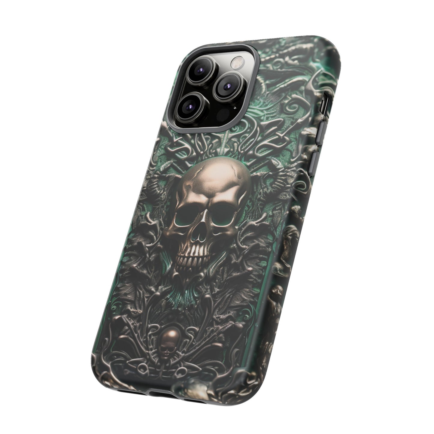 Green Skull Phone Case – Ornate Gothic Design for iPhone, Samsung Galaxy, and Google Pixel Devices