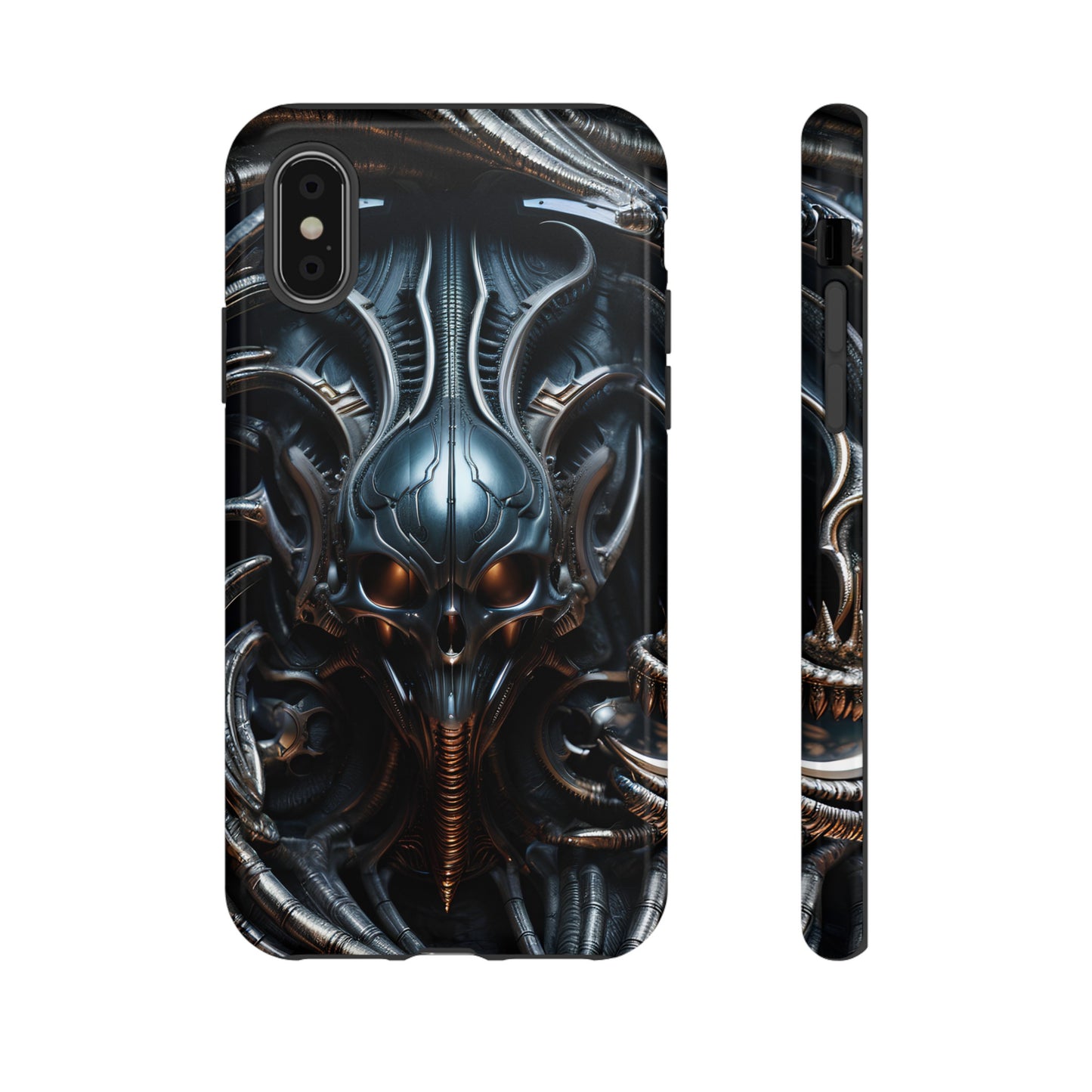 Metallic Alien Mask Phone Case – Futuristic Alien Horror Design for iPhone, Samsung Galaxy, and Google Pixel Devices