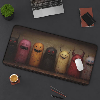 Whimsical Monster Friends Desk Mat - Cute and Creepy Desktop Decor for Gamers and Artists