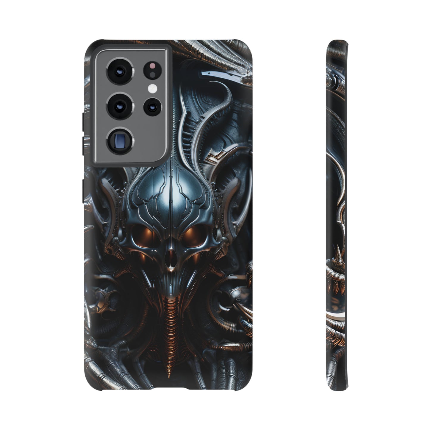 Metallic Alien Mask Phone Case – Futuristic Alien Horror Design for iPhone, Samsung Galaxy, and Google Pixel Devices