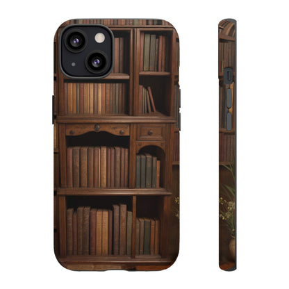 Book Shelf Phone Case – Vintage Library Design for iPhone, Samsung Galaxy, and Google Pixel Devices