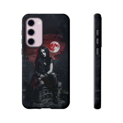 Gothic Vampire Girl Phone Case - Dark Fantasy Design with Blood Moon for iPhone,  Samsung Galaxy, and Google Pixel Devices