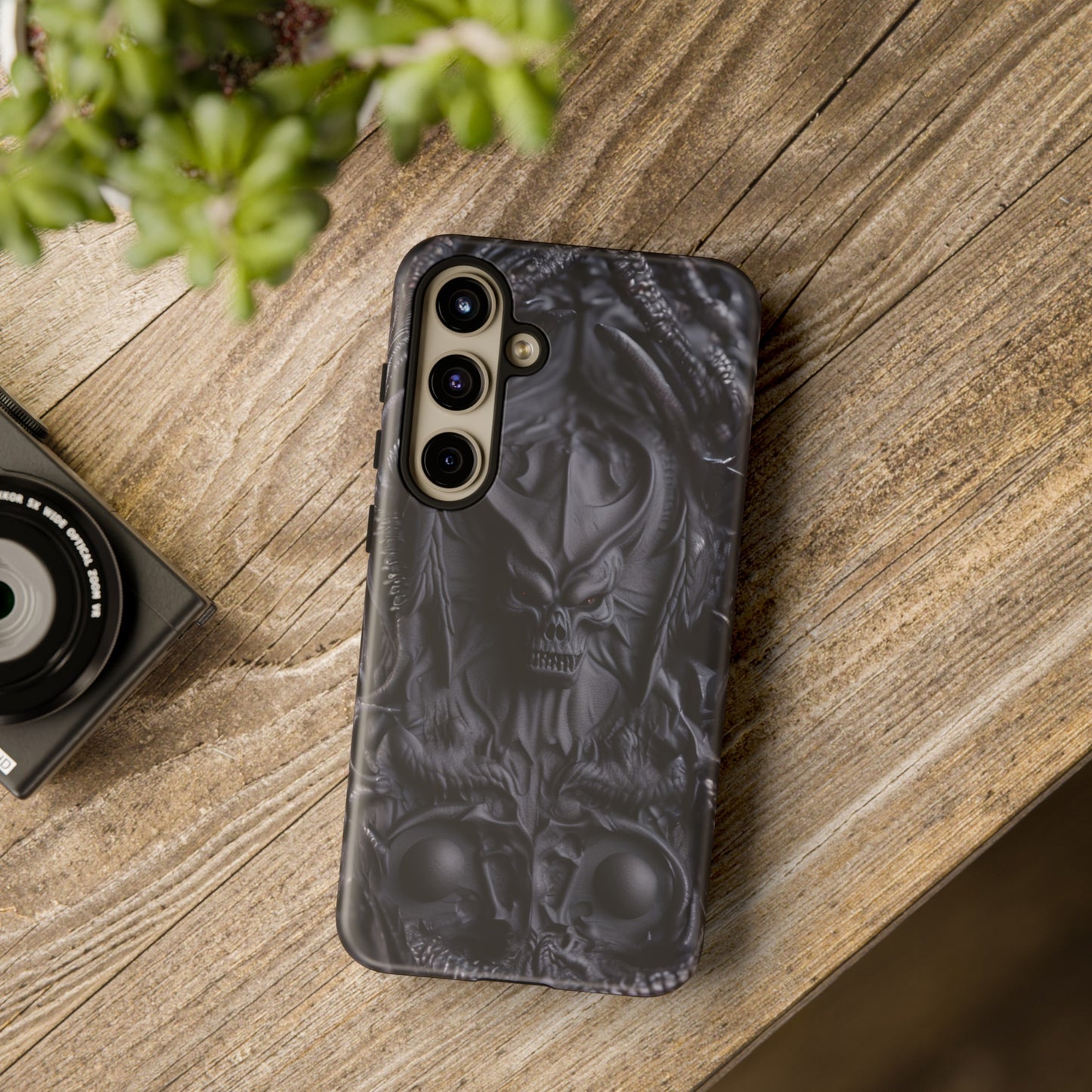 Black Demon Phone Case – Horned Hell Horror Design for iPhone, Samsung Galaxy, and Google Pixel Devices