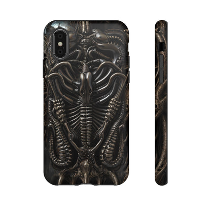 Biomechanical Nightmares Tough Phone Case – Alien Horror Design for iPhone and Samsung Galaxy Devices