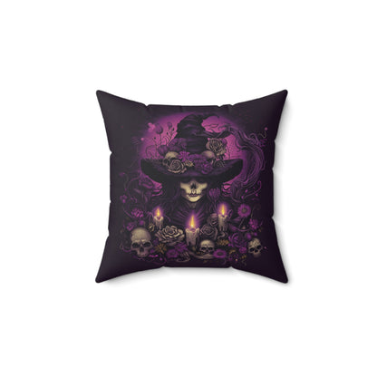 Gothic Witch and Skulls Spun Polyester Pillow - Halloween Home Decor