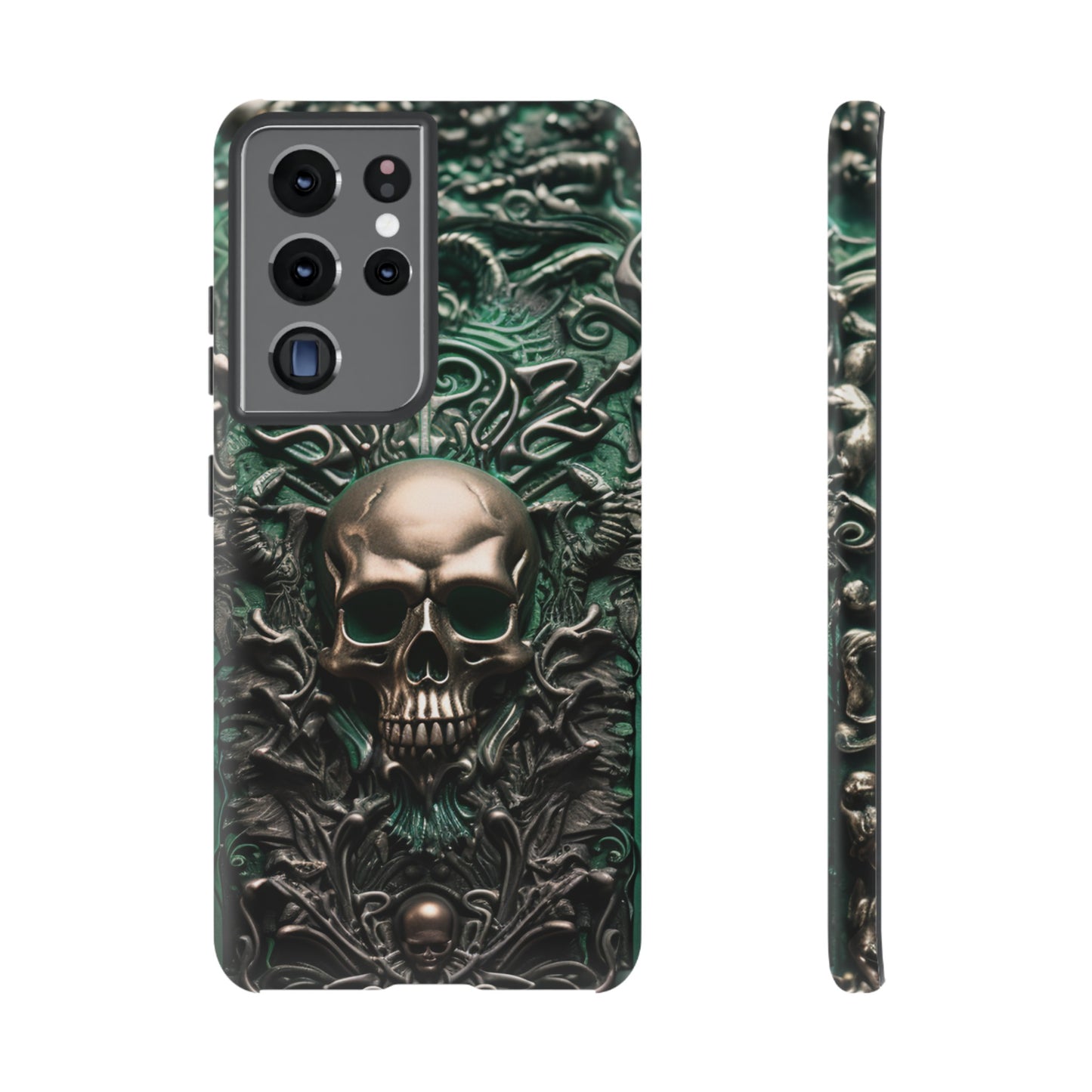 Green Skull Phone Case – Ornate Gothic Design for iPhone, Samsung Galaxy, and Google Pixel Devices