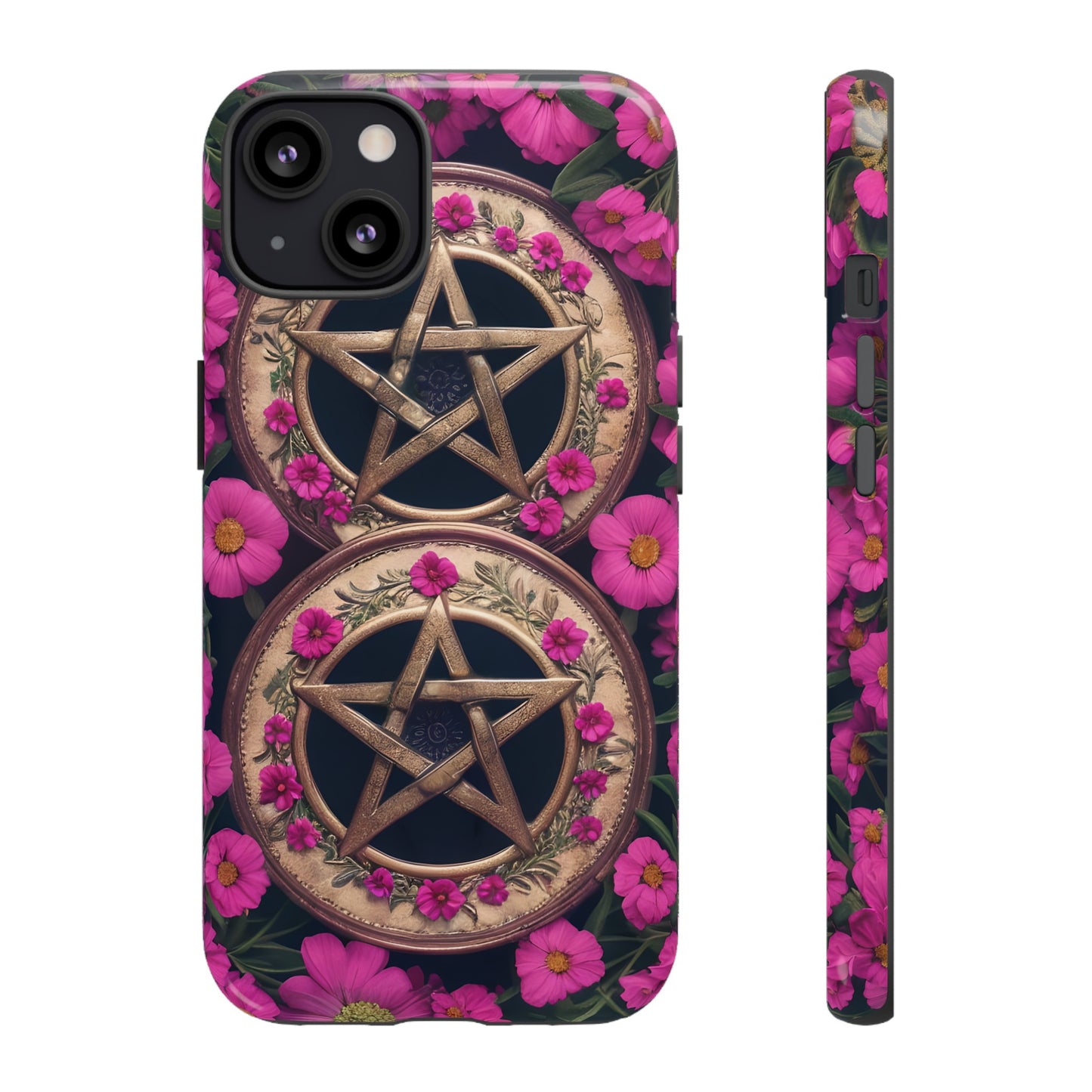 Pentacles in Pink Flowers Tough Phone Case – Mystical Floral Design for iPhone, Samsung Galaxy, and Google Pixel Devices