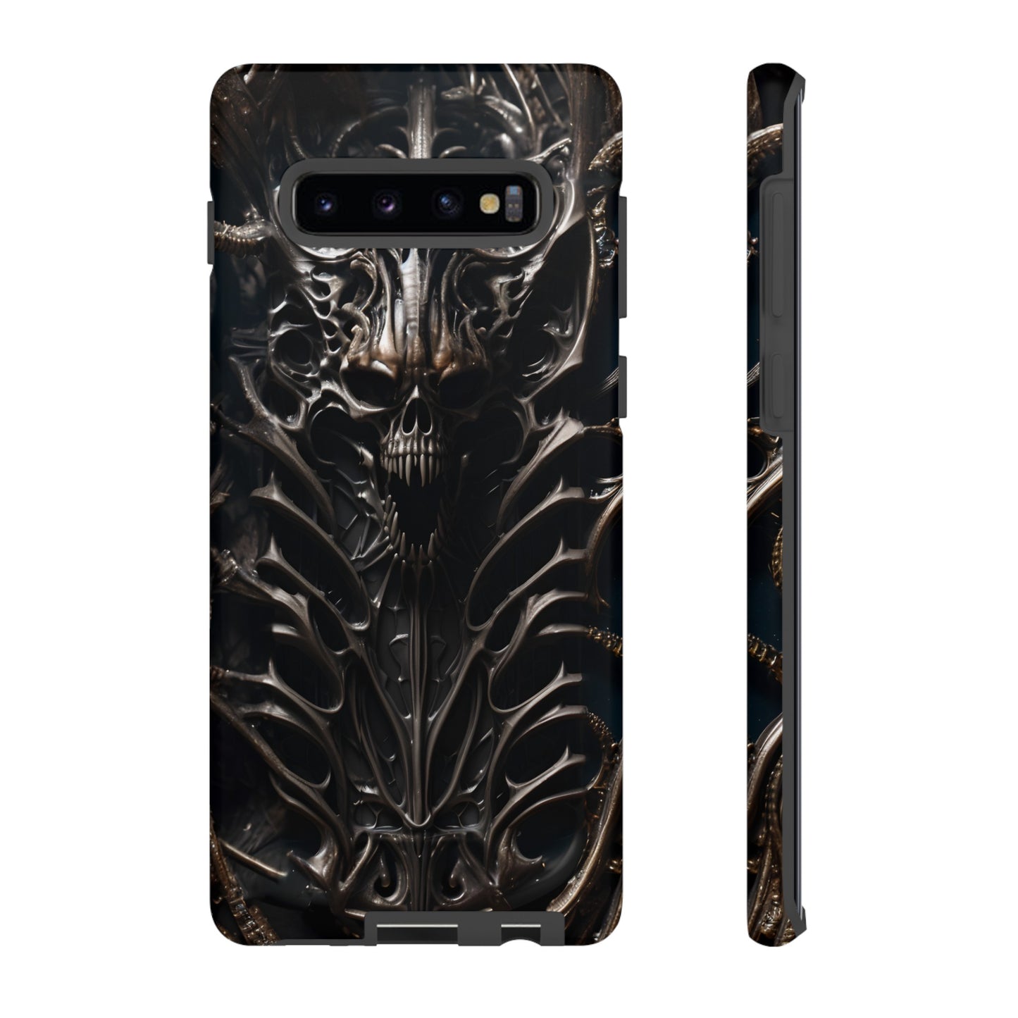 Biomechanical Horror 3 Tough Phone Case – Futuristic Alien Skull Design for iPhone, Samsung Galaxy, and Google Pixel Devices