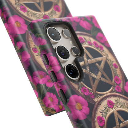 Pentacles in Pink Flowers Tough Phone Case – Mystical Floral Design for iPhone, Samsung Galaxy, and Google Pixel Devices