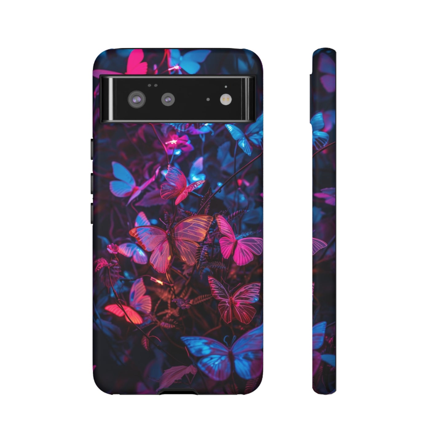 Neon Butterfly Garden Phone Case - Vibrant Nighttime Design for iPhone, Samsung Galaxy, and Google Pixel Devices