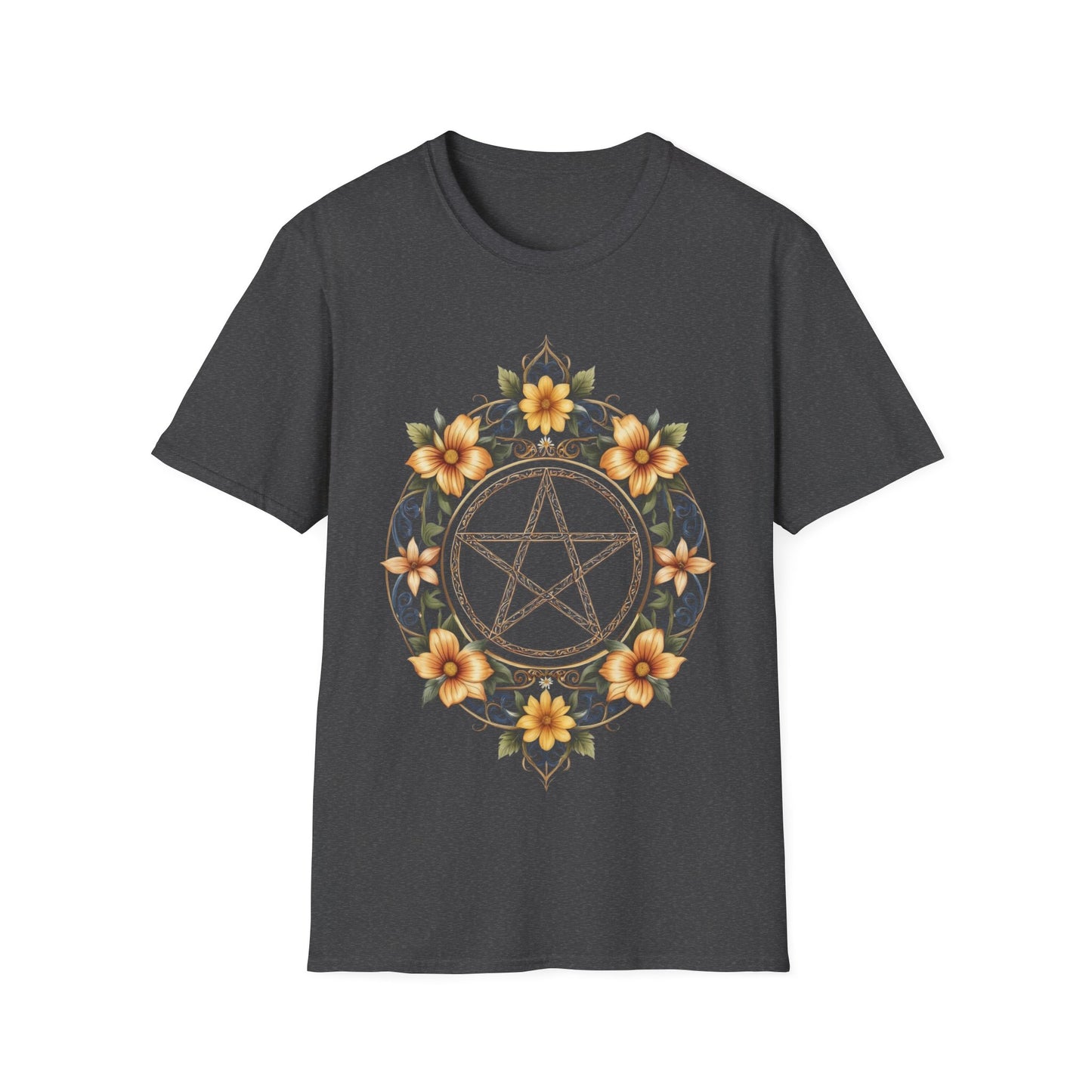 Pentacle Flower T-Shirt – Mystical Floral Pentagram Design for Wiccan and Pagan Fashion