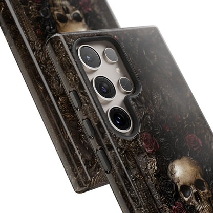 Vintage Skull and Roses Phone Case - Gothic Floral Protective Cover for iPhone, Samsung Galaxy, and Google Pixel Devices