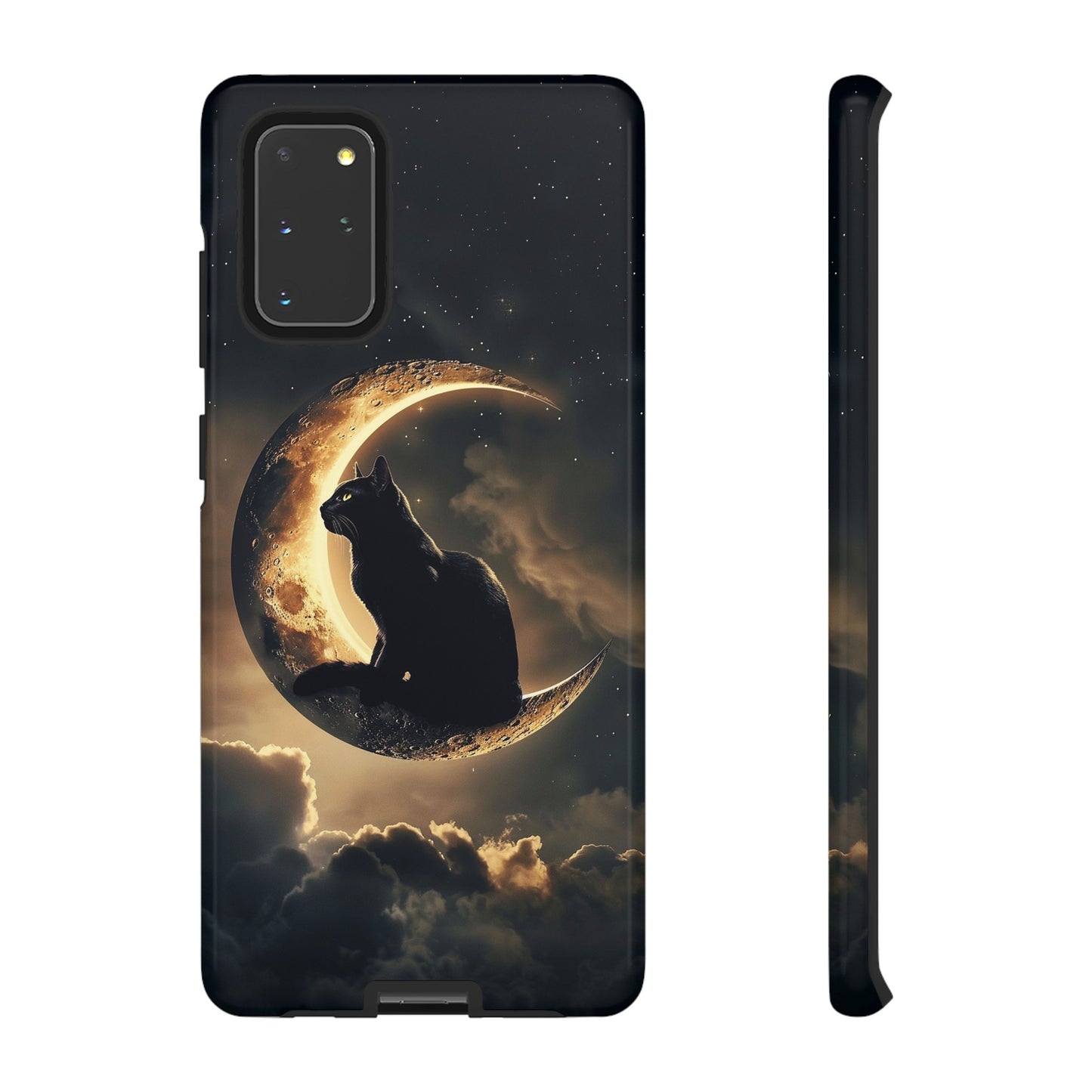 Black Cat on Crescent Moon Phone Case - Mystical Night Sky Design for iPhone, Samsung Galaxy, and Google Pixel Devices